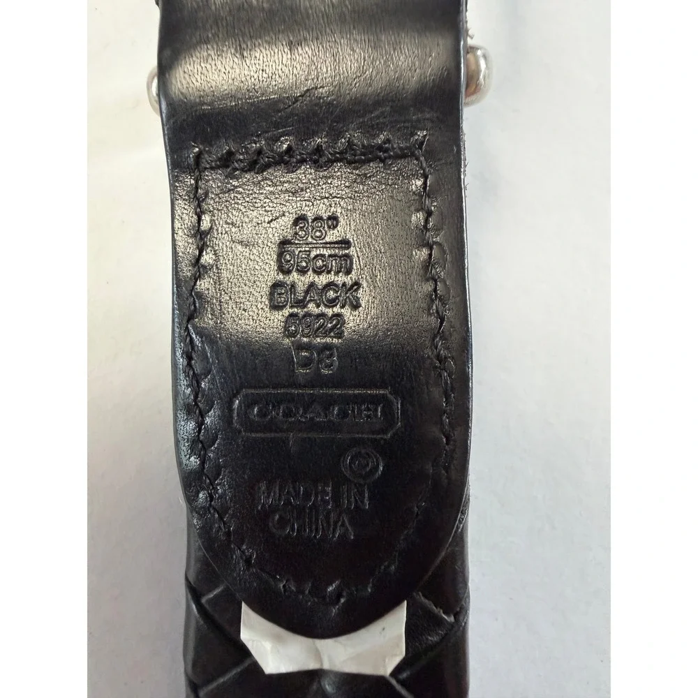 VTG Coach Woven Leather Belt 38 Black Braided Silver Buckle Dress or Casual